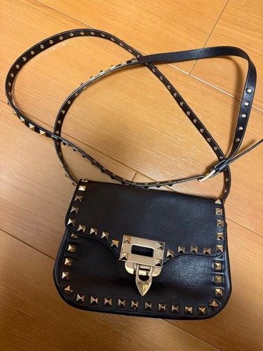 VALENTINO GARAVANI Women Shoulder Bag Rockstud  Black Leather Gold from japan