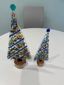 2 Handcrafted Fused Glass Christmas Ornaments, Colorful Trees