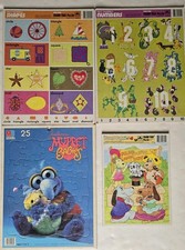 4 Vtg Help Yourself Numbers Shapes Extra Thick Frame Tray Puzzles Golden Muppets