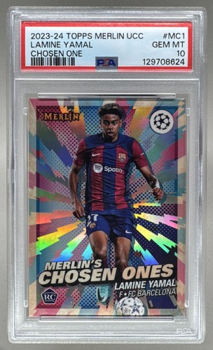 8624 Lamine Yamal 2023 Topps Chrome Merlin UEFA #MC-1 Chosen One RC PSA 10