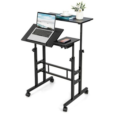 Costwy Mobile Stand up Desk Adjustable Computer Desk Tilting Workstation Black