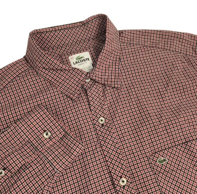 Lacoste Classic Fit Men's Shirt 42/L Red Black Check Long Sleeve Alligator Logo