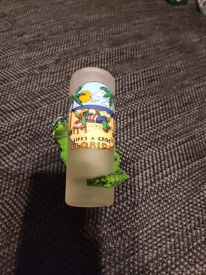 Life's a Croc FLORIDA Tall Frosted Shot Glass 3D Alligator Tall Vintage 1993 