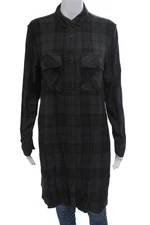 Rails Womens Button Front Side Slit Collared Plaid Shirt Gray Black Size Small