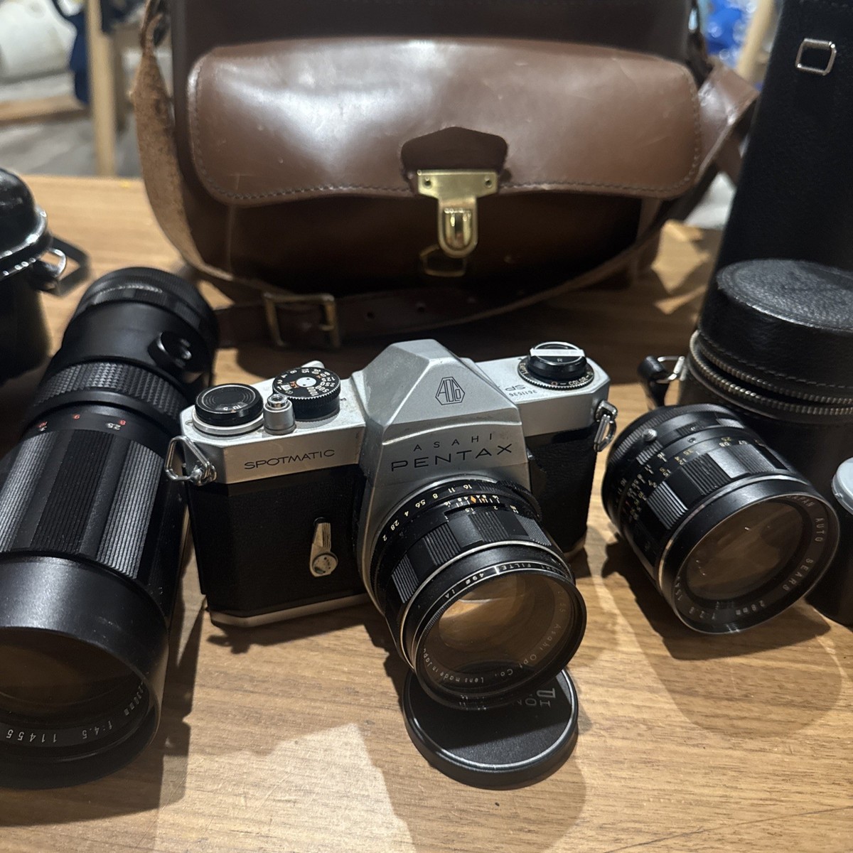 Pentax Asahi Spotmatic F 35mm Film Camera With 3 Lenses Plus