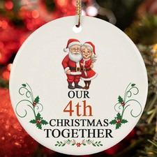 Our 4th Anniversary Christmas Together Ornament 4 Year Santa Claus Couple Love