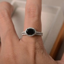 Black Onyx Oval Cut Gemstone 925 Sterling Silver Women Stack Ring Duty Free