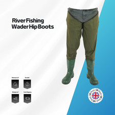 PVC Fishing Wader Hip Boots with Belt & Reinforced Knees – Khaki Waterproof Rive