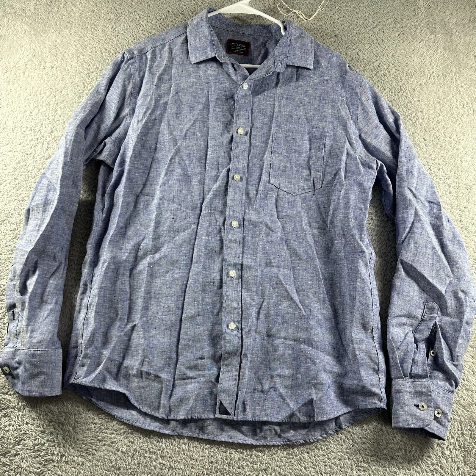 UNTUCKit Shirt Mens Large Blue 100% Linen Long Sleeve Button Up Pocket Vin Santo