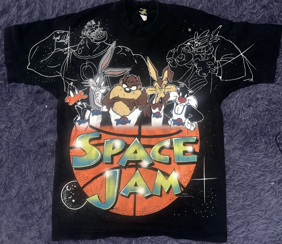 Vintage Loony Tunes Space Jam All Over Print T-Shirt Size Large 1996 90s - Image 2 of 4