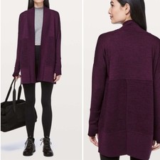 Lululemon Sit In Lotus Wrap II Plum Purple Merino Wool Open Front Cardigan Sz 6