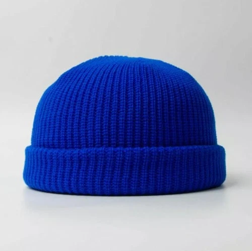 Mens Mini Short Fisherman Beanie Hat Ribbed Blue DockerWarm Knitted Skull Cap - product listing photo
