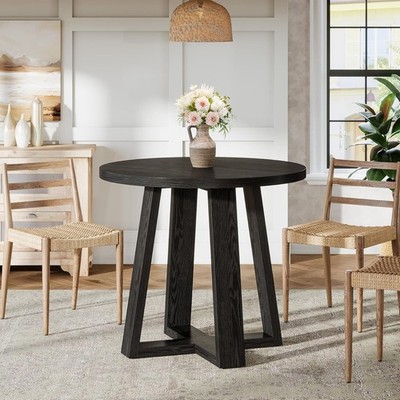 31.5'' Small Round Dining Table Farmhouse Kitchen Dinner Table for 2-4 People