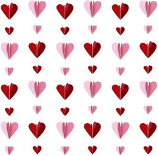 Valentine's Day 3D Heart Garland - 19.7Ft Red Pink Hanging Decorations, 32 Pcs