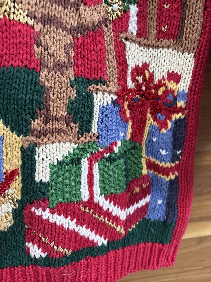 VTG Heirloom Collectibles Christmas Tree Pullover Sweater Embellish And Bows M View 5