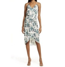 Women’s Size 1X Chelsea 28 Sleeveless Wrap Dress In Green/Pink Daisy Print