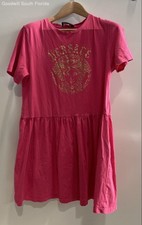 Authentic Versace Girls Pink Medusa Graphic A-Line Dress Size 14A Stained