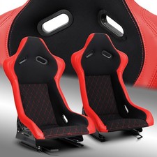 Universal Main Blackred Side Pvc Sport Reclinable Racing Seats Pair Leftright