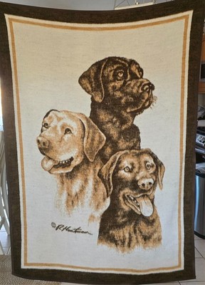 Biederlack Fleece Throw Blanket 74x51 Labrador Lab Golden Retriever Dog Busts