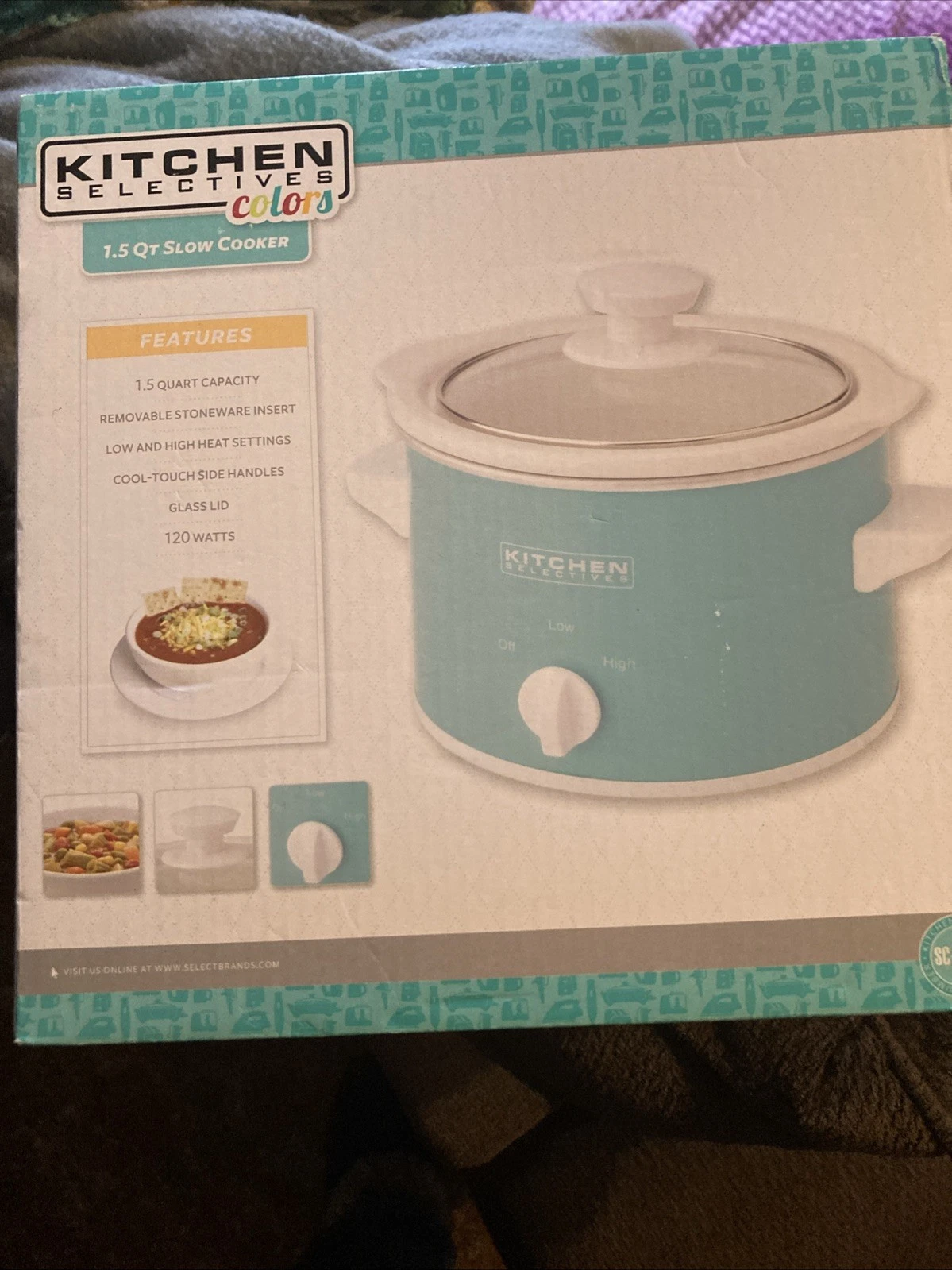 Kitchen Selectives Slow Cooker 1.5-Quart Turquoise with Box Colorful Cooking