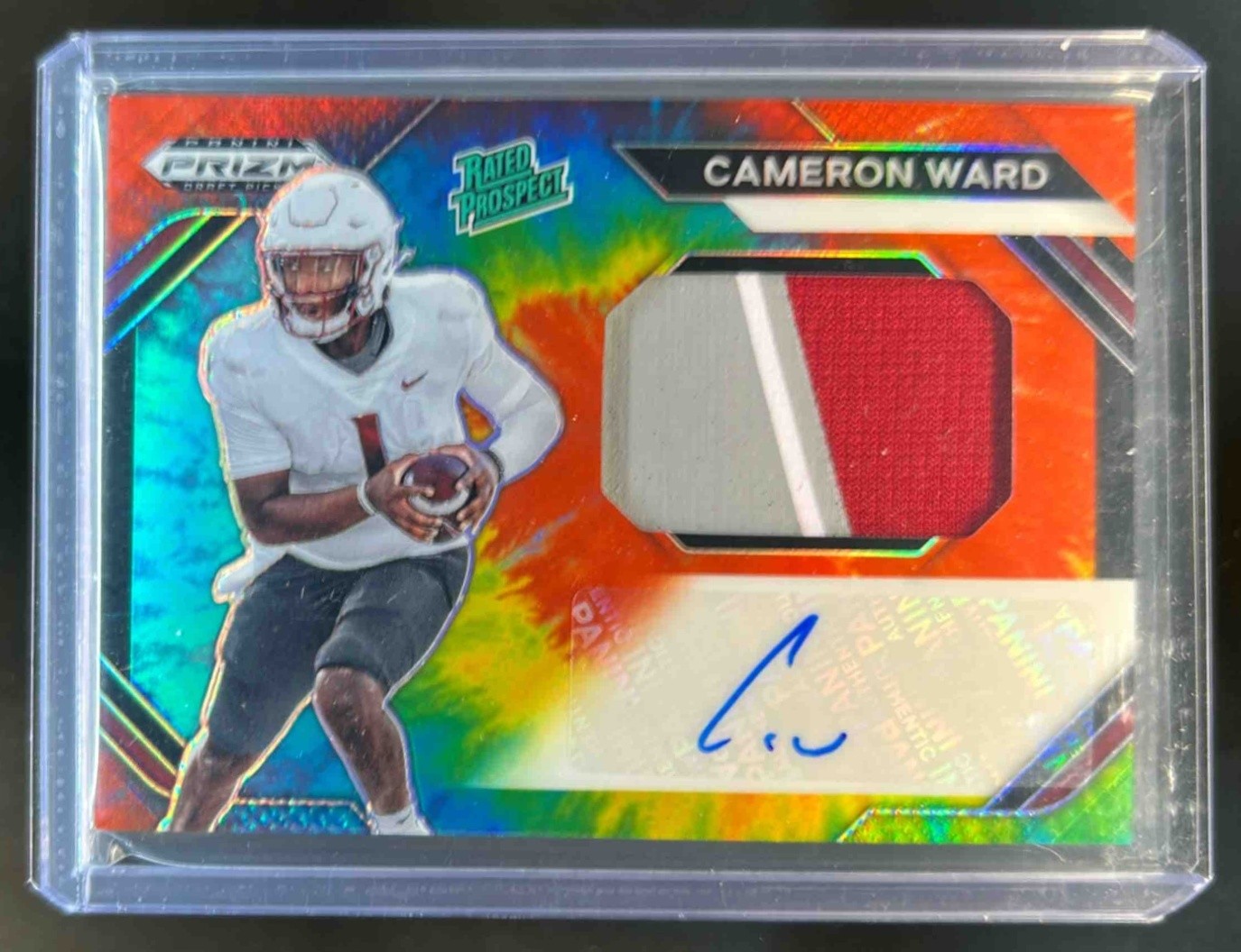 2024 Prizm Draft Picks Cameron Ward Prospect Patch Auto Tie-Dye Rated #/25