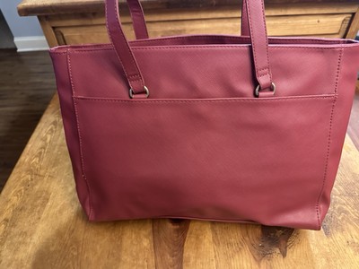 Women's Time and Tru Multiple Compartment Tote Handbag Rhubarb Red Tablet