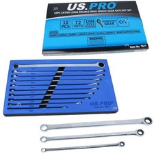 8mm to 19mm Double Head Long Reach Ratchet Ring Spanner Set US PRO TOOLS