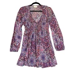 Melloday Dress Womens M Purple Cottagecore Smocked Mini Sundress Feminine Boho