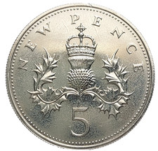 Great Britain 5 Pence 1968–1989 Choose Year Large Type Old 5p Coin