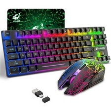 Wireless Gaming Keyboard and Mouse Combo with 87 Key Tenkeyless Rainbow Black