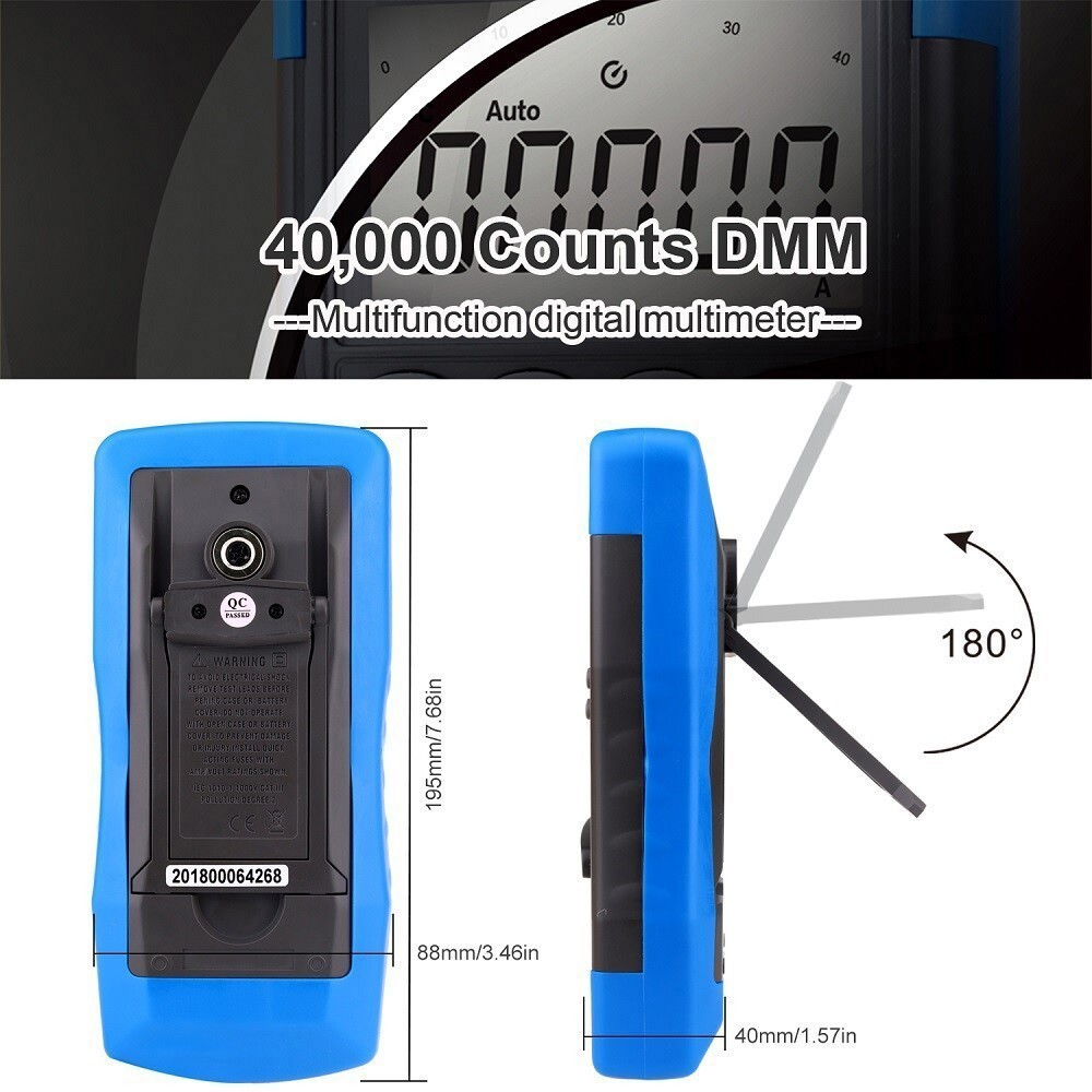Digital TRMS Multimeter 40000 Counts DC AC Current Voltmeter 750V/1000V Ohm US