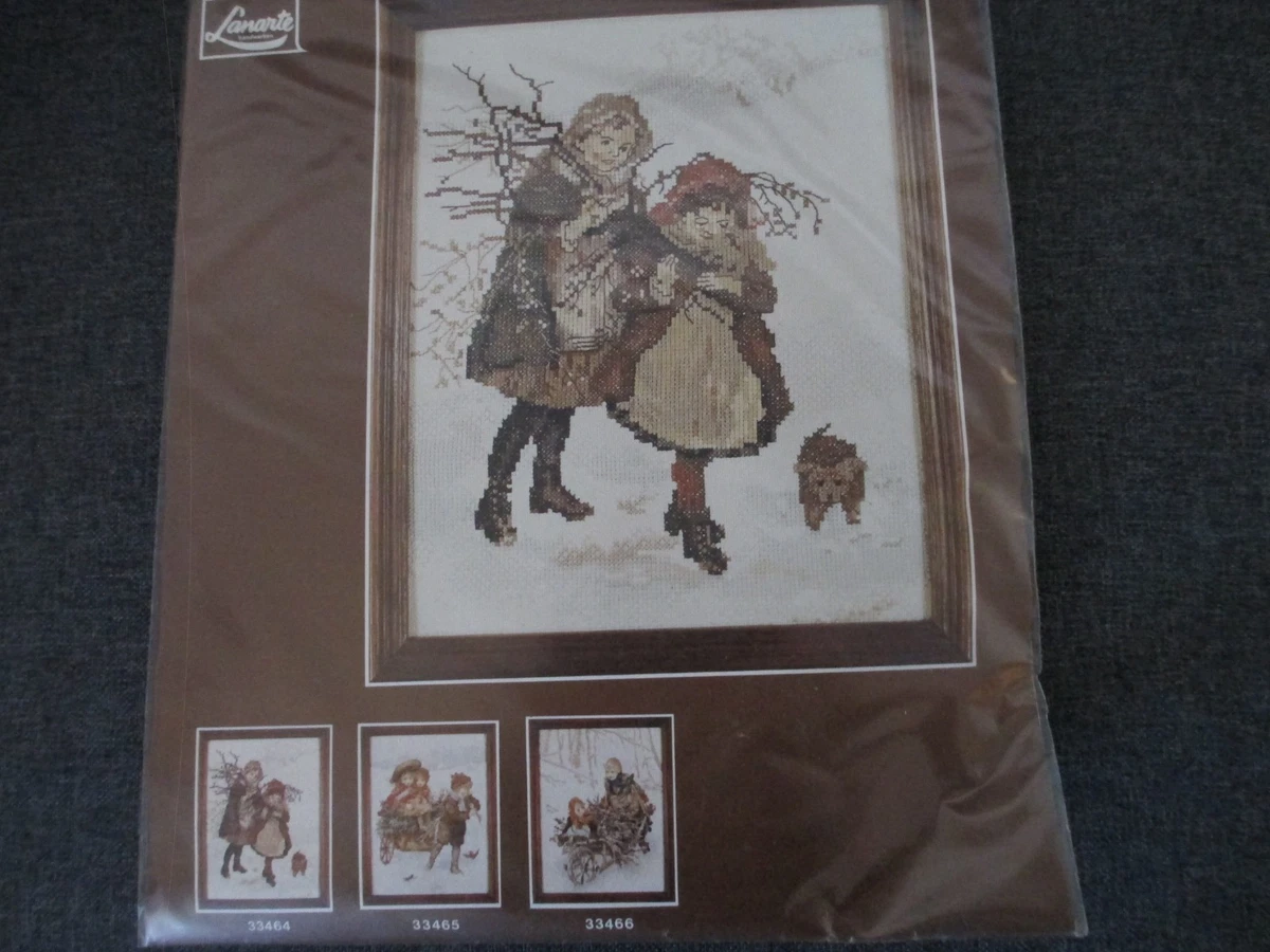 LANARTE - CHILDREN IN FALL - COUNTED X STITCH KIT - UNOPENED - ABOUT 8.5" X 11"