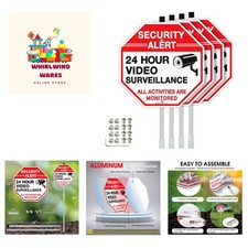 Security Sign Video Surveillance Sign with 36" Stake for Outside, 4-Pack 12"x...