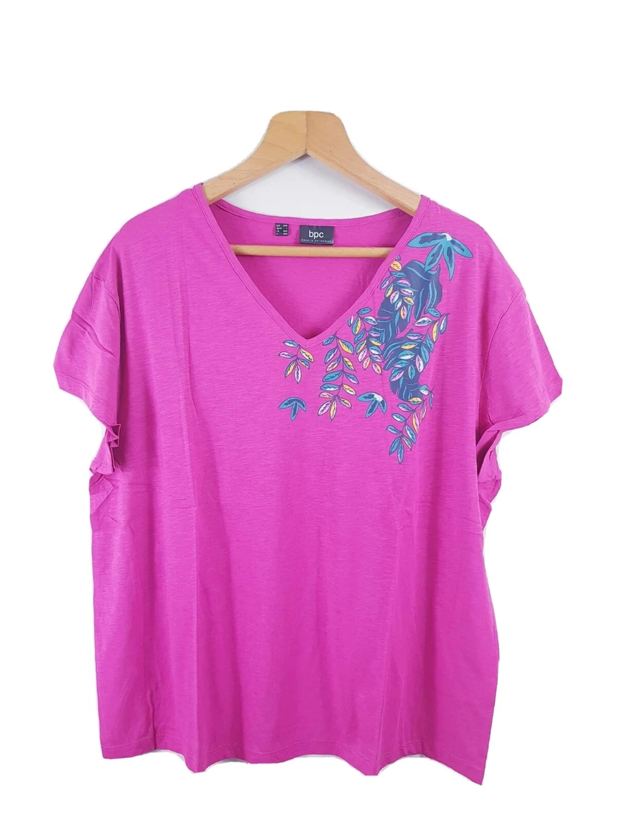 BPC Bonprix Collection Womens Short Sleeve Pink Floral V-Neck Top