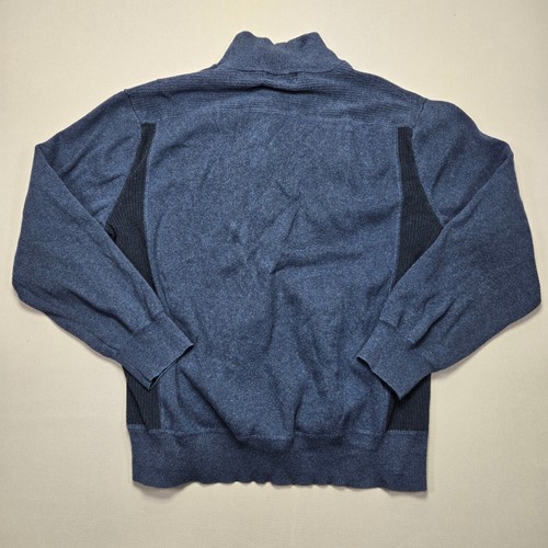 Calvin Klein Full Zip Metal Logo Sweater Jacket Knit Ribbed Trim Blue Men's XL - Foto 2 di 8