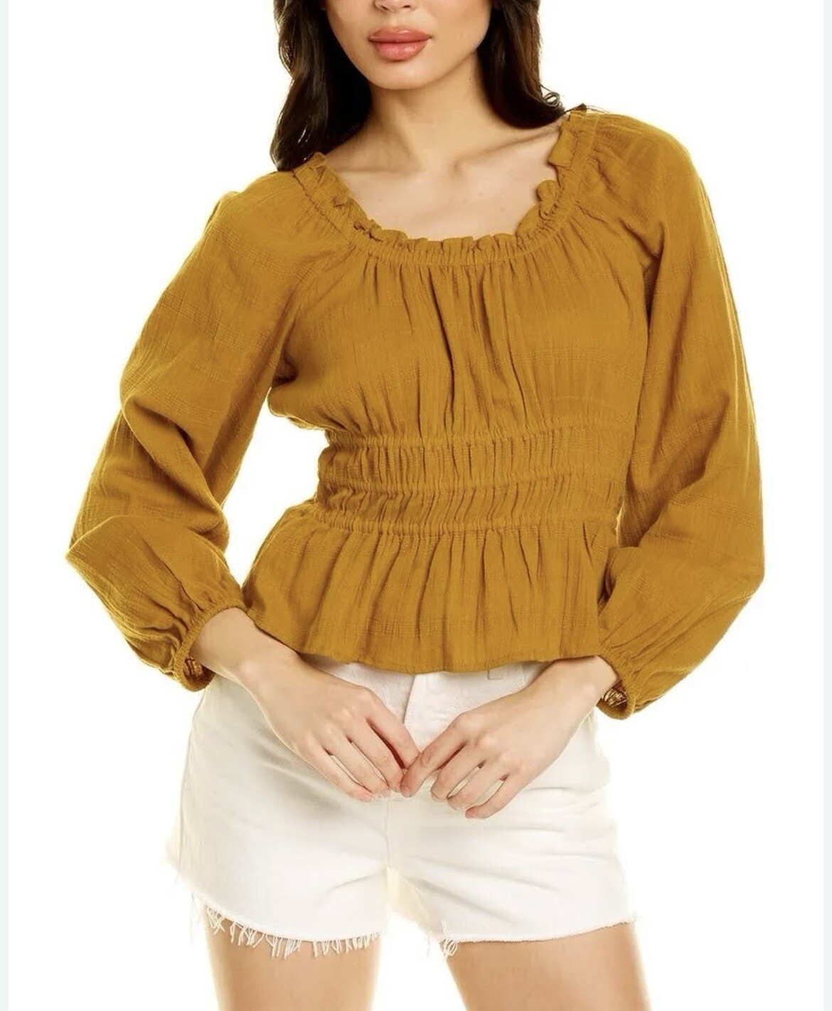 Madewell Sophia Textured Plaid Cropped Top XXS Antique Gold