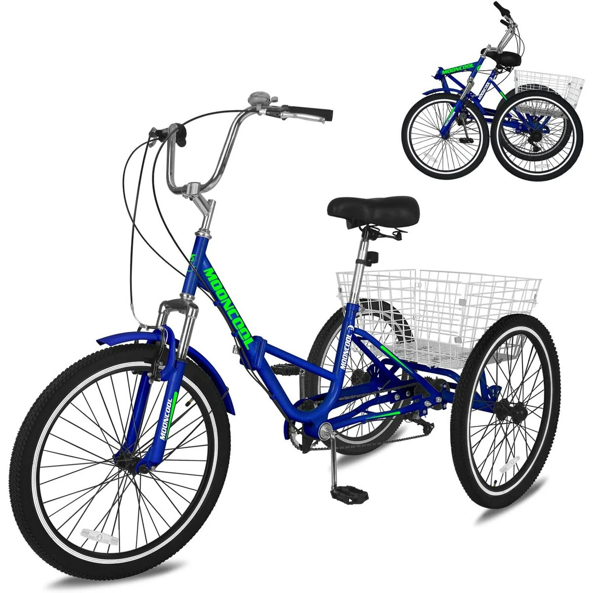 Adult Folding Tricycles 7 Speed Trikes 20 24 26 Inch 3 Wheel Bikes with  Basket | eBay