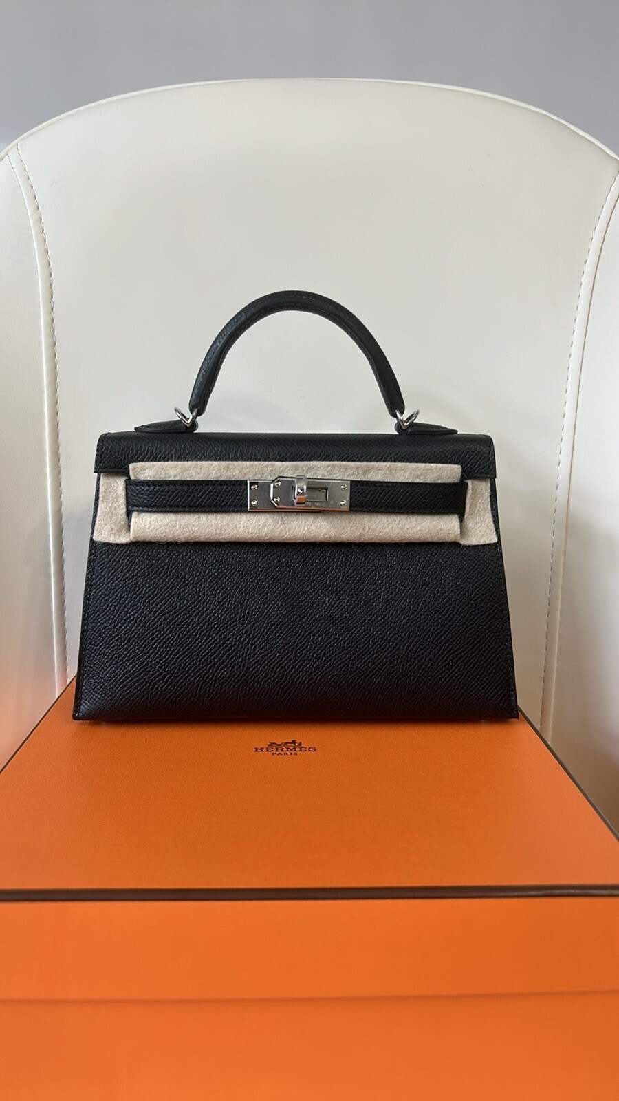 NEW HERMES BLACK NOIR MINI KELLY II 20 BAG EPSOM Phw HANDBAG POCHETTE CUT CLUTCH