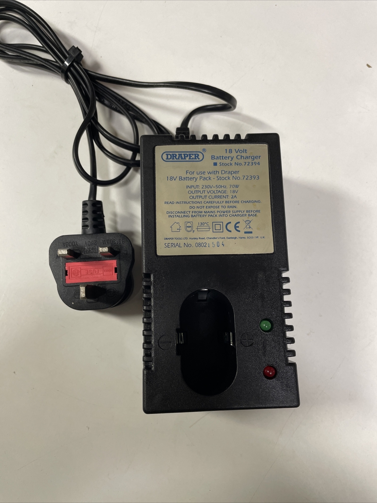 Draper 18V NiCd Power Tool Battery Charger Stock No 72394 for Battery