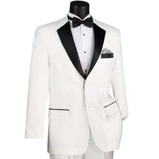 LUCCI Men's White Classic-Fit Tuxedo w/ Black Sateen Lapel  Trim - NEW