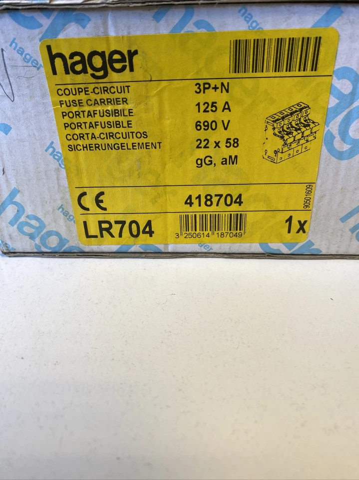 Hager LR704 Zylindersicherungs-Lasttrennschalter – 4-polig, 125A, NEU - Bild 2 von 4