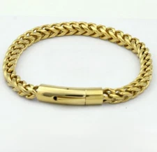 Men's 8.5"Stainless-Steel 6mm Braided Franco Chain Bracelet*Gold plated Box