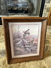 FRAMED PRINT: PHEASANTS IN FLIGHT By Gregory Messier, Under Glass 20.5" x 17.5".