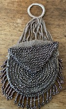 Antique Victorian Crocheted Miser's Coin Purse Beaded Bag Pouch