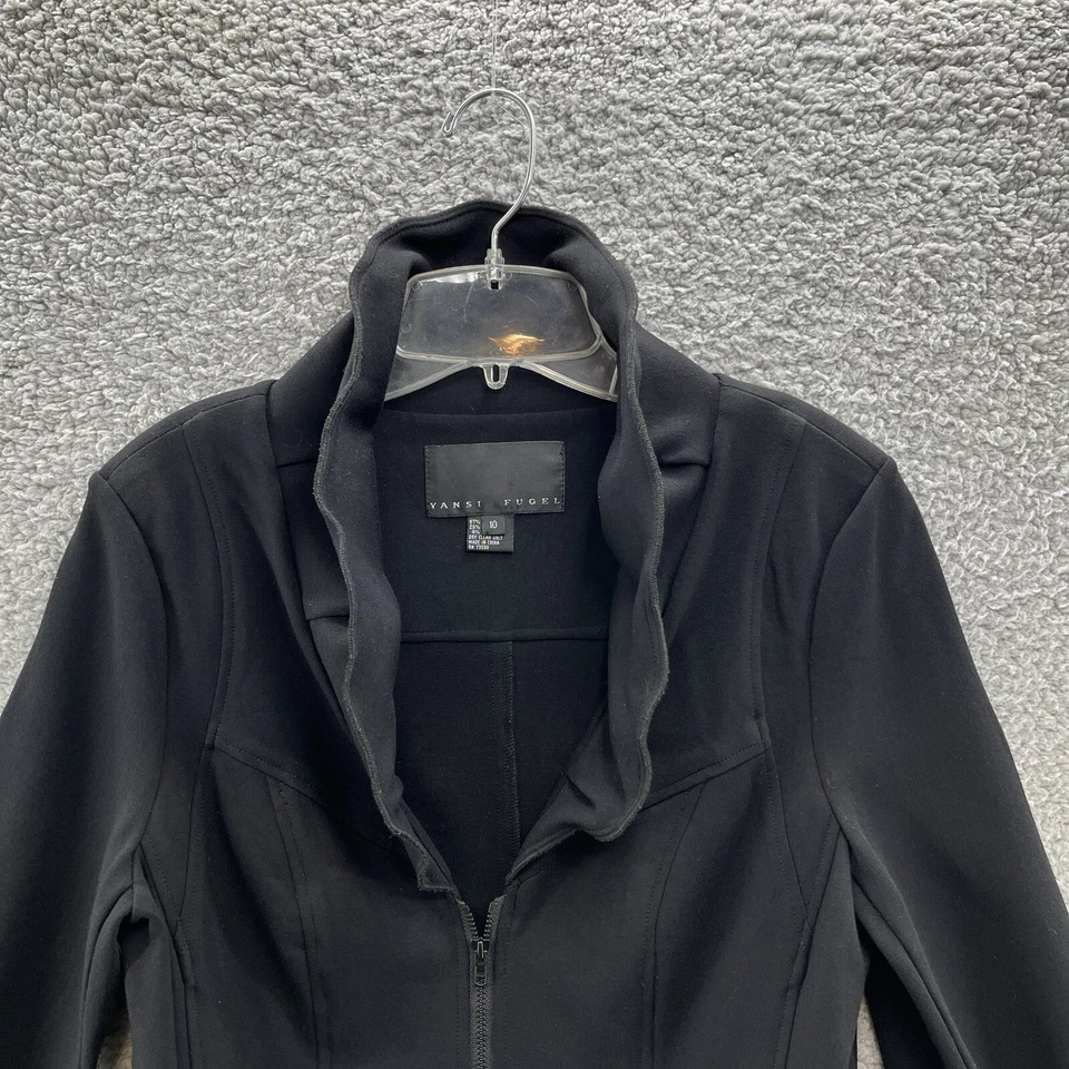 Chaqueta Yansi Fugel Mujer 10 Negra Calce Ajustado Elastizado Tejido Informal Blazer de Viaje Foto 3 de 4