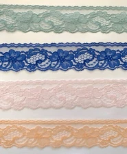 2" Lace Trim Raschel Polyester Floral Flower Pink Royal Dusty Blue Peach 10 yds