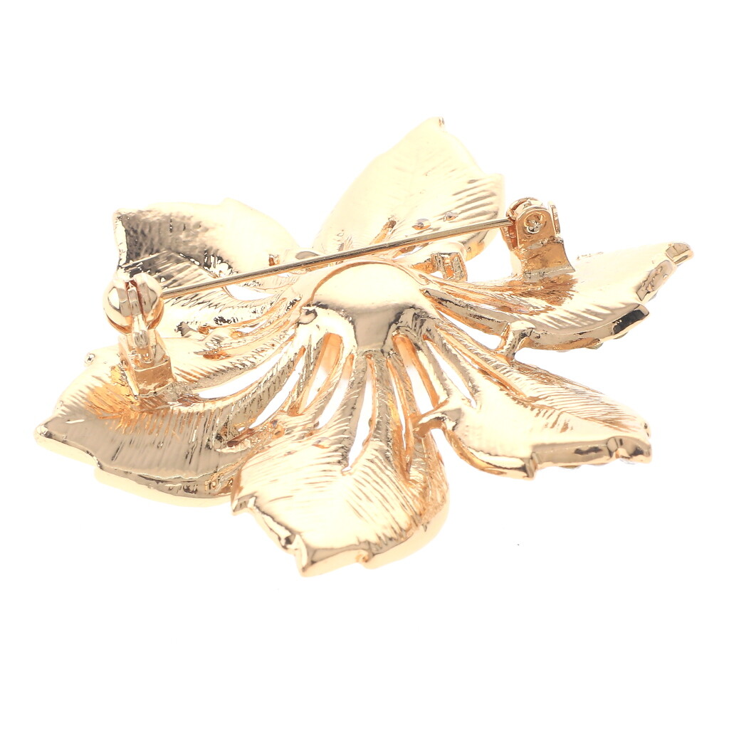 ぴゅうページ Gold Tone Metal Crystal Rhinestone Flower Brooch P1469-GCP