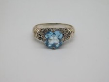 VINTAGE STERLING SILVER FILIGREE BLUE TOPAZ STONE RING SIZE 7