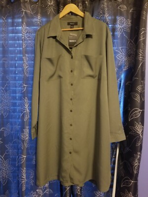 Forever 21 Plus Size Olive Green Woven Shirt Dress 2X | eBay