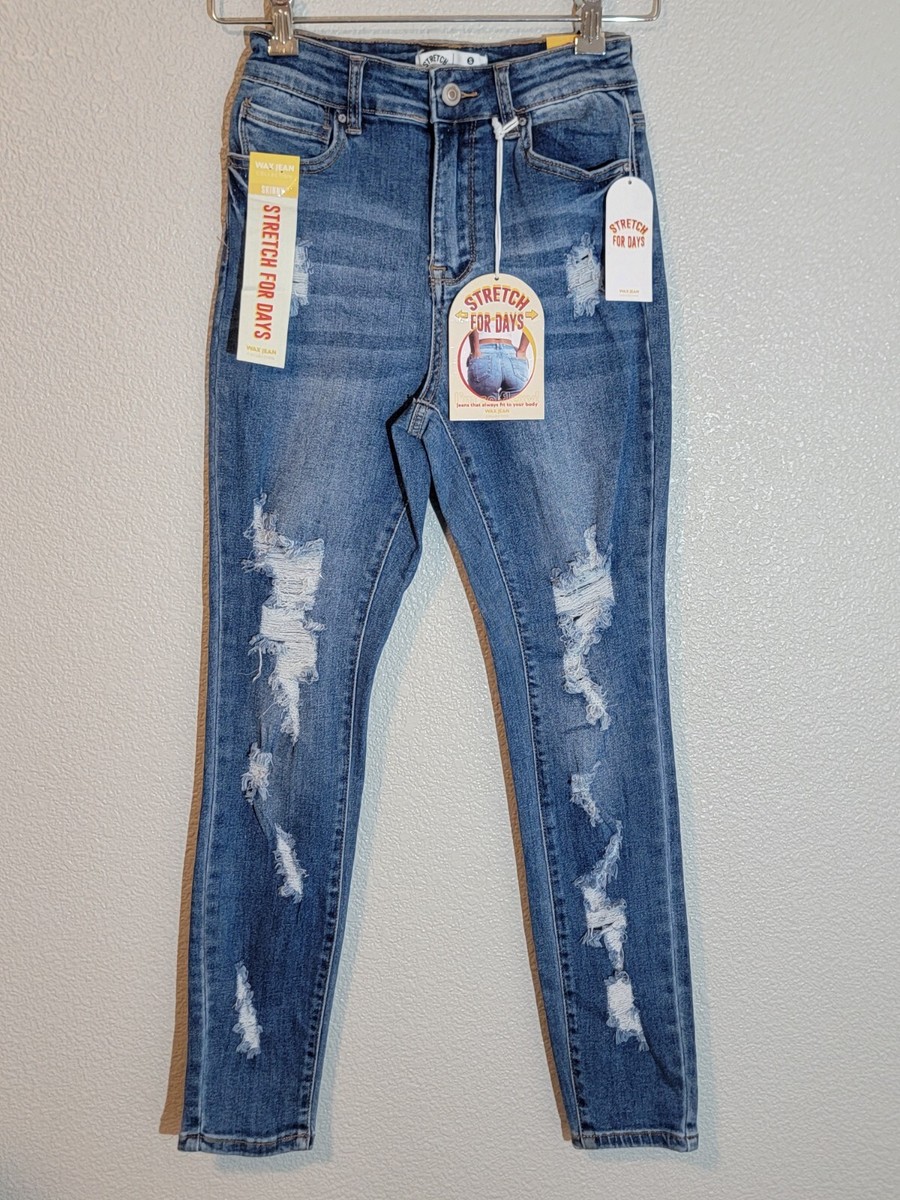 wax jeans womens size small skinny stretch distressed mid rise